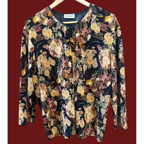 Vintage Y2K Carducci Dark Floral Fallcore Blouse Romantic Baroque Grandmacore - Picture 1 of 4